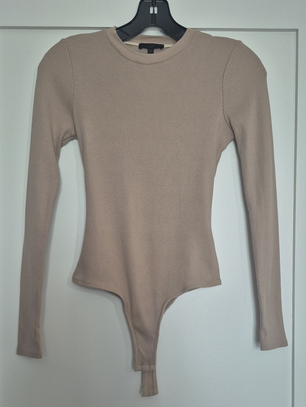 The Range | Ribbed Long-Sleeve Bodysuit Back Cut-Out in Beige, XS
